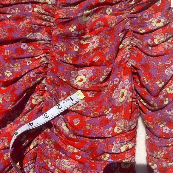 Rohe Sadie Long Sleeve Retro Floral Ruched Mini Dress Red Multi Size 34 FR 2 US - Picture 14 of 15